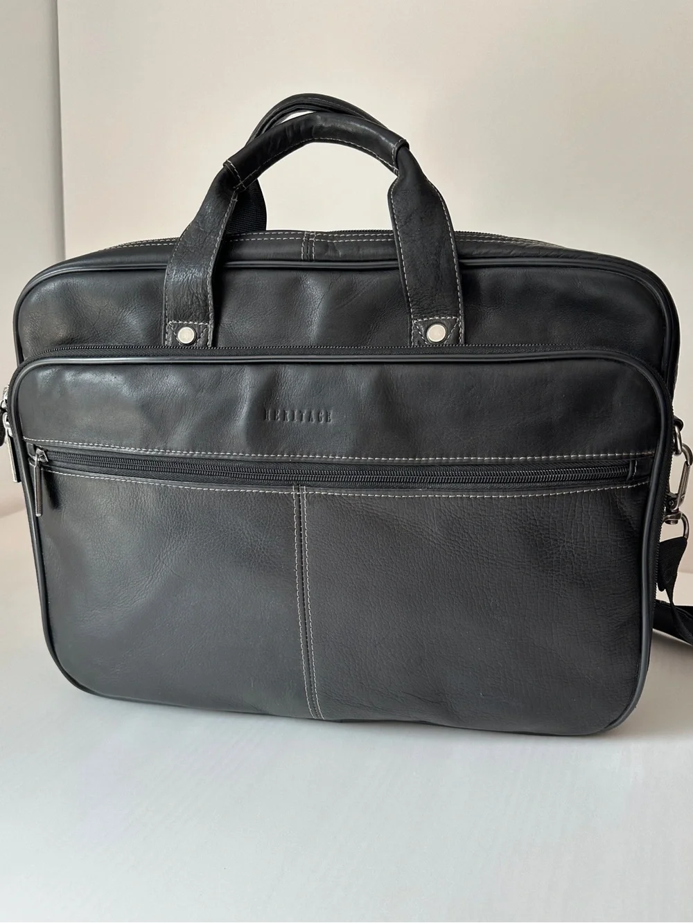 Kenneth Cole Classic Genuine Leather Briefcase Laptop Messenger Bag Black